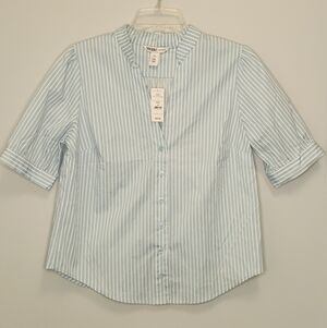 White House Black Market Outlet Blue Striped Poplin Shirt Size 10 NWT